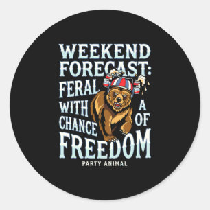 Sticker Rond Drôle d'ours grizzly patriotique d'été liberté pou