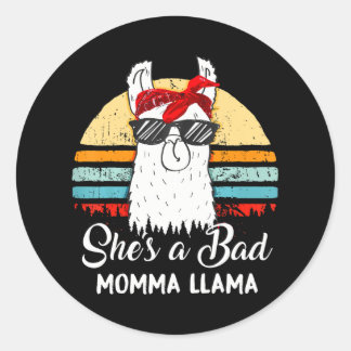 Sticker Rond Drôle Elle est une Mauvaise Maman Llama Mama