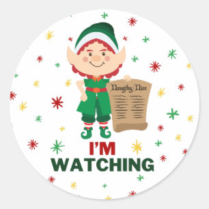 Sticker Rond Drôle et mignon Elf que je regarde