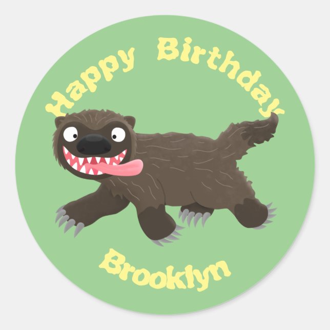 Sticker Rond Drôle faim de carcajou animal caricature animal cl (Devant)