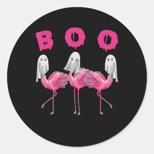 Sticker Rond Drôle Flamant rose fantôme Boo Halloween Costume