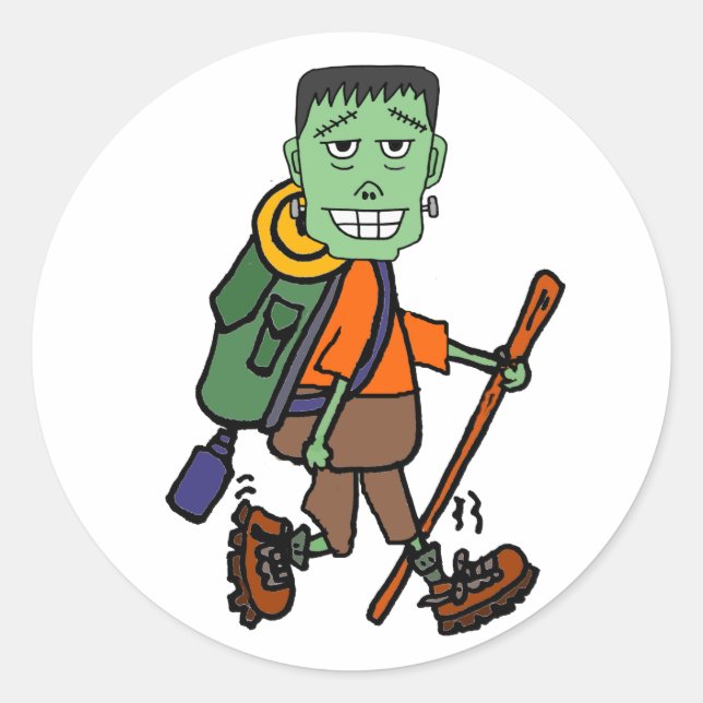 Sticker Rond Drôle Frankenstein Monster Randonnée Dessin (Devant)