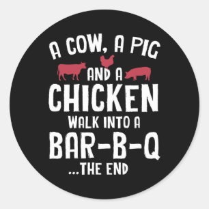 Sticker Rond Drôle Fumé Viande Steak Grillade Bar Barbecue