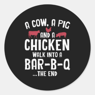 Sticker Rond Drôle Fumé Viande Steak Grillade Bar Barbecue