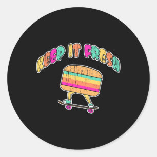 Sticker Rond Drôle Garder Il Frais Planche à Roulettes Burger R