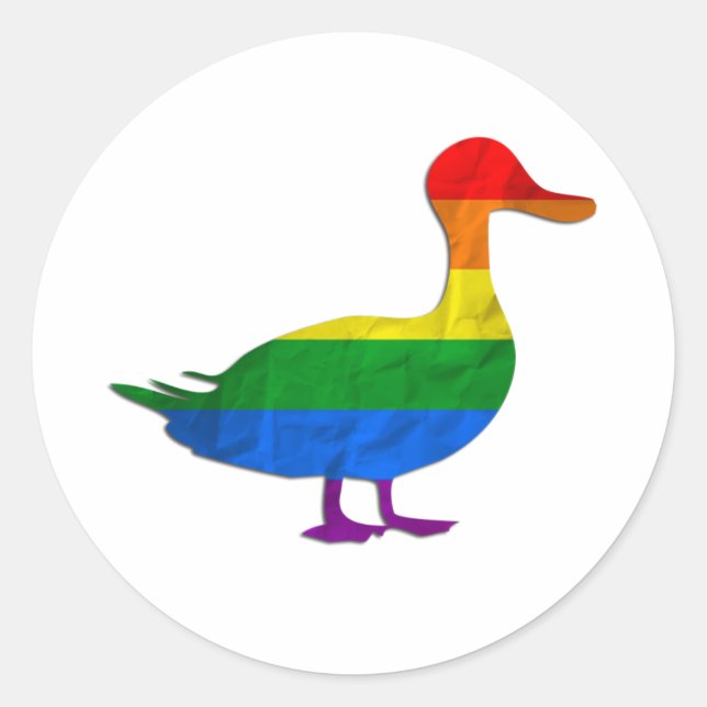 Sticker Rond Drôle Gay et Lesbian Pride Canard, Quack Quack (Devant)