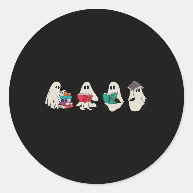Sticker Rond Drôle Ghost Livres de lecture mignonne Halloween É (Devant)