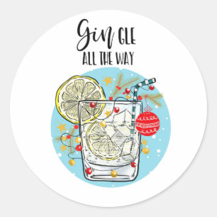 Sticker Rond drôle Gin carte de noël jingle tout le chemin