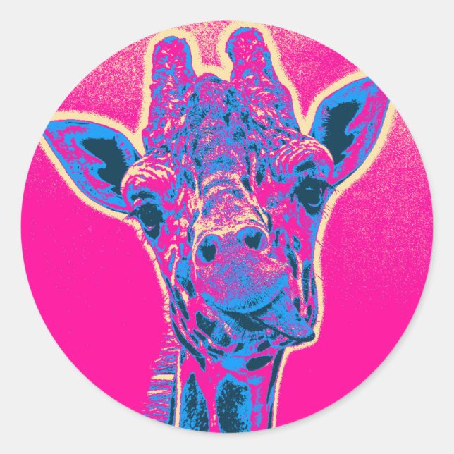 Sticker Rond Drôle Giraffe Sticking out son langue (Devant)