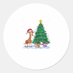 Sticker Rond Drôle Giraffe Xmas Lumières Arbre Reindeer Casquet