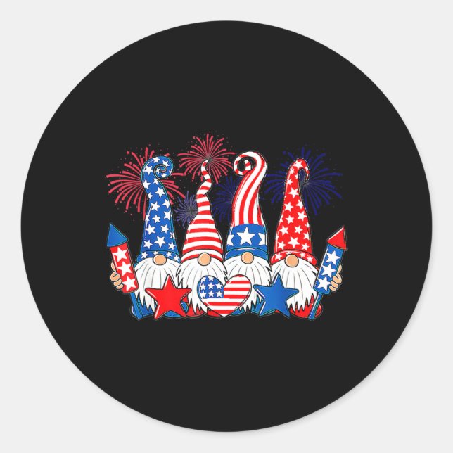 Sticker Rond Drôle Gnomes Patriotique American Flag Gnomes mign (Devant)