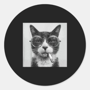 Sticker Rond Drôle Graphisme Chat Fumer Adulte Amusant _1