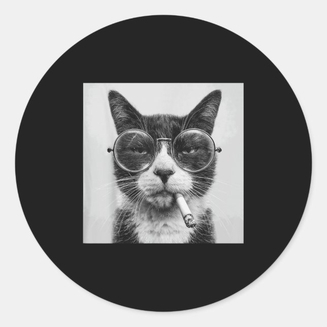 Sticker Rond Drôle Graphisme Chat Fumer Adulte Amusant _1 (Devant)