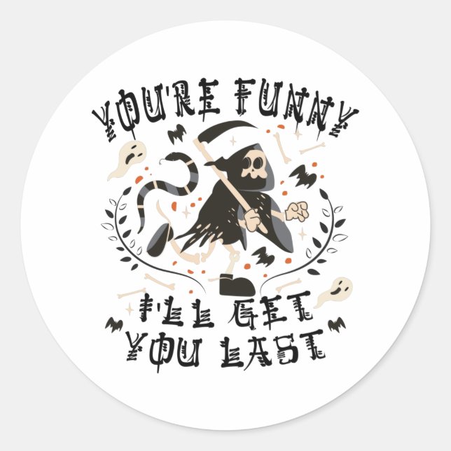 Sticker Rond Drôle Grim Reaper Squelette Halloween Costume (Devant)