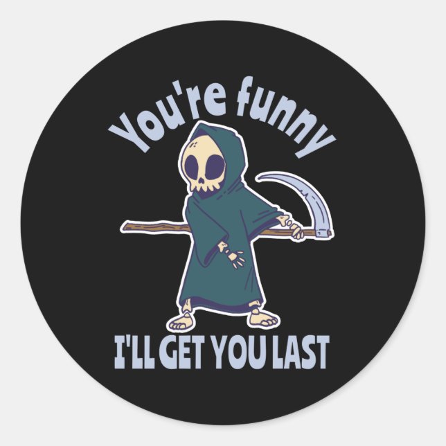 Sticker Rond Drôle Grim Reaper Squelette Halloween Costume (Devant)