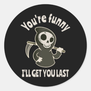 Sticker Rond Drôle Grim Reaper Squelette Halloween Costume
