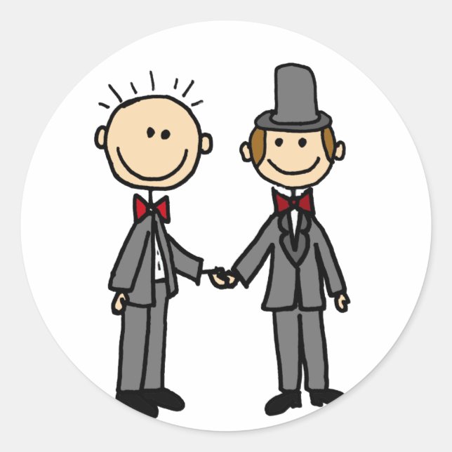 Sticker Rond Drôle Grooms Gay Mariage Cartoon (Devant)