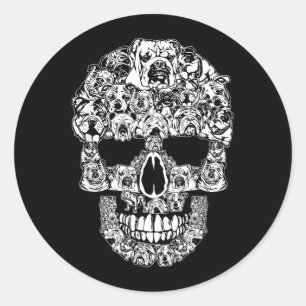 Sticker Rond Drôle Halloween Bouledogue Anglais Crâne Amoureux