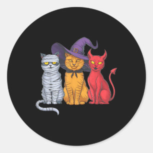Sticker Rond Drôle Halloween Chat Trio Costume Sorcière Mummy D