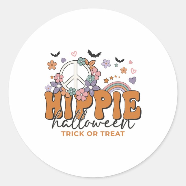 Sticker Rond Drôle Halloween disant Hippie Halloween (Devant)