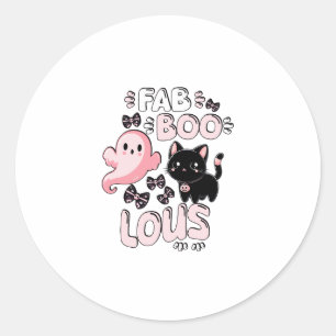 Sticker Rond Drôle Halloween rose Fantôme Spooktacular Chat Fab