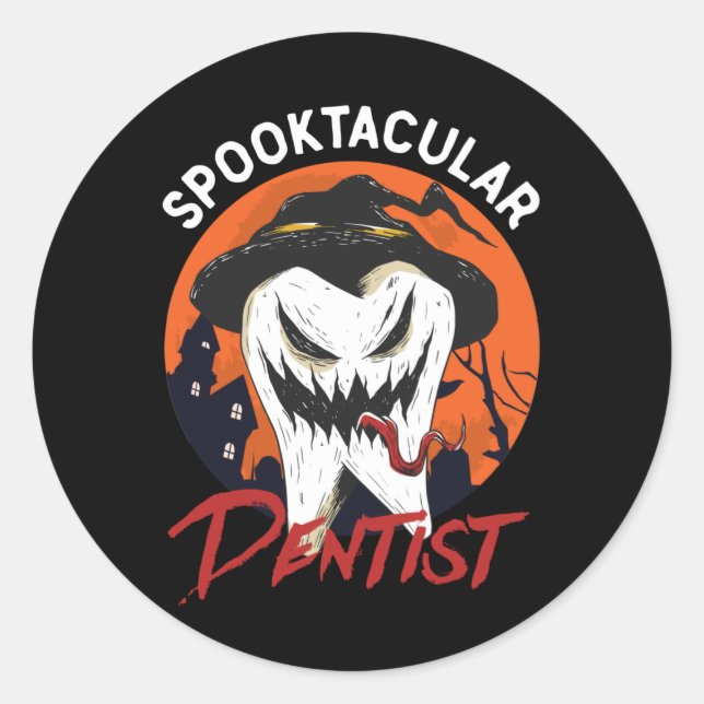 Sticker Rond Drôle Halloween Spooktacular Dentist Tooth (Devant)