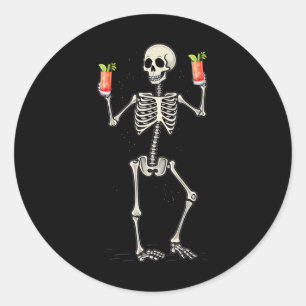 Sticker Rond Drôle Halloween Squelette Boire Bloody Mary Tail