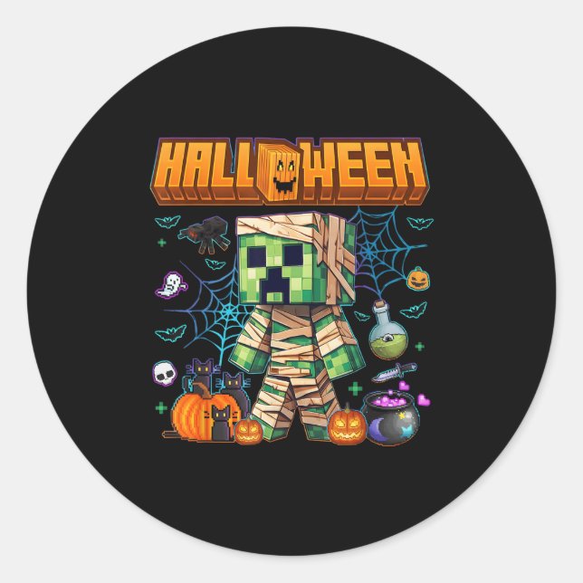 Sticker Rond Drôle Halloween Vidéo Jeu Citrouille Jeu Hommes ga (Devant)