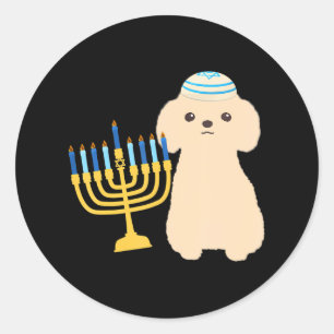 Sticker Rond Drôle Hanoukka Chanukah Poodle Amoureux des chiens