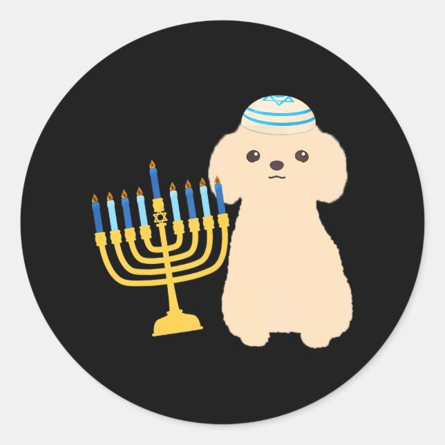 Sticker Rond Drôle Hanoukka Chanukah Poodle Amoureux des chiens (Devant)