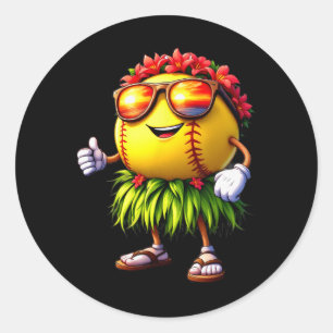 Sticker Rond Drôle Hawaii Softll Ll Hawaïen Tropical Été Va