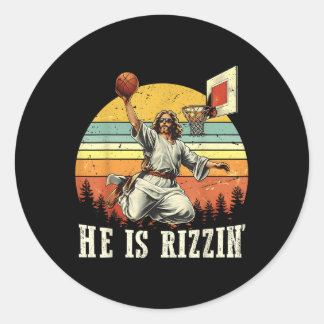 Sticker Rond Drôle Il Est Rizzin Jésus Jouant Basketball Christ