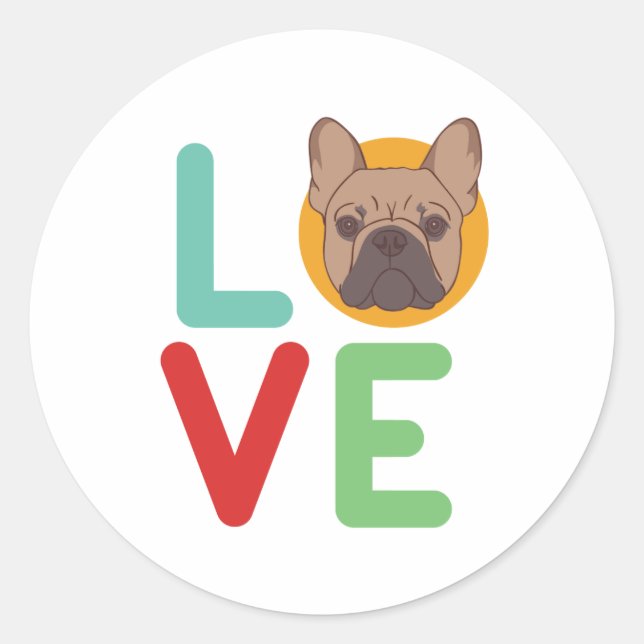 Sticker Rond Drôle J'Aime French Bulldog Je Coeur Mon Amoureux  (Devant)