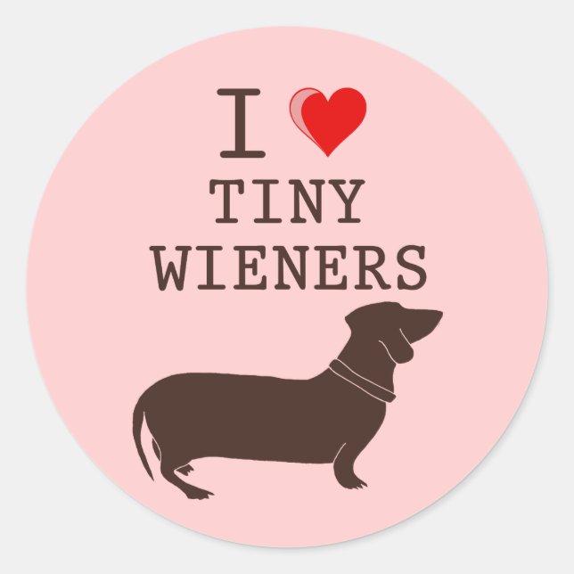 Sticker Rond Drôle J'Aime Mince Wiener Dachshund (Devant)