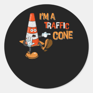 Sticker Rond Drôle Je suis un Cone de la circulation Lazy Costu