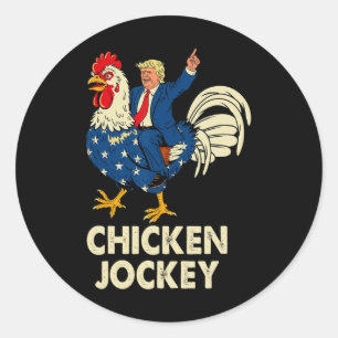 Sticker Rond Drôle Jockey De Poulet Trump Mème Pour Hommes Femm