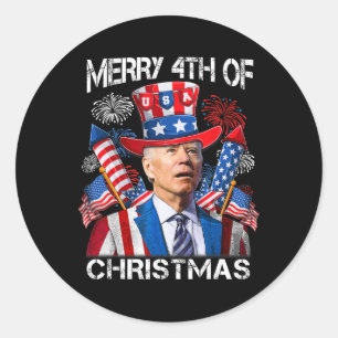Sticker Rond Drôle Joe Biden Joyeux 4 de Noël 4 juillet