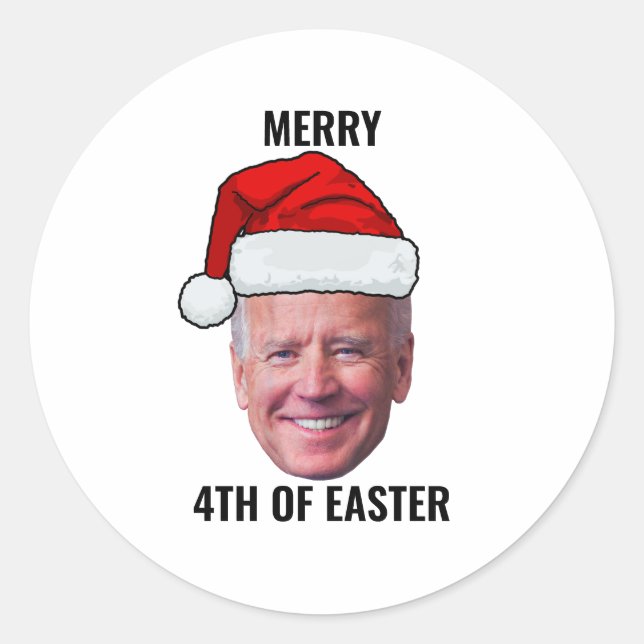 Sticker Rond Drôle Joe Biden Joyeux 4 de Noël de Pâques (Devant)