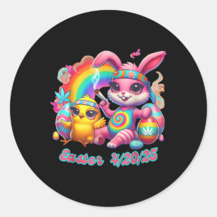 Sticker Rond Drôle Joyeux Avril 20 2025 Lapin de Pâques mignonn
