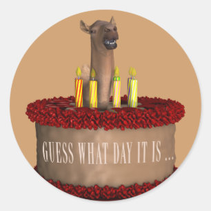 Sticker Rond Drôle Joyeux chameau d'anniversaire