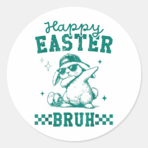 Sticker Rond Drôle Joyeux Lapin Bruh Pâques Dabbing mignon Pâqu