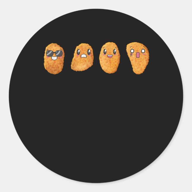 Sticker Rond Drôle Joyeux Nourriture En Colère Nuggets De Poule (Devant)