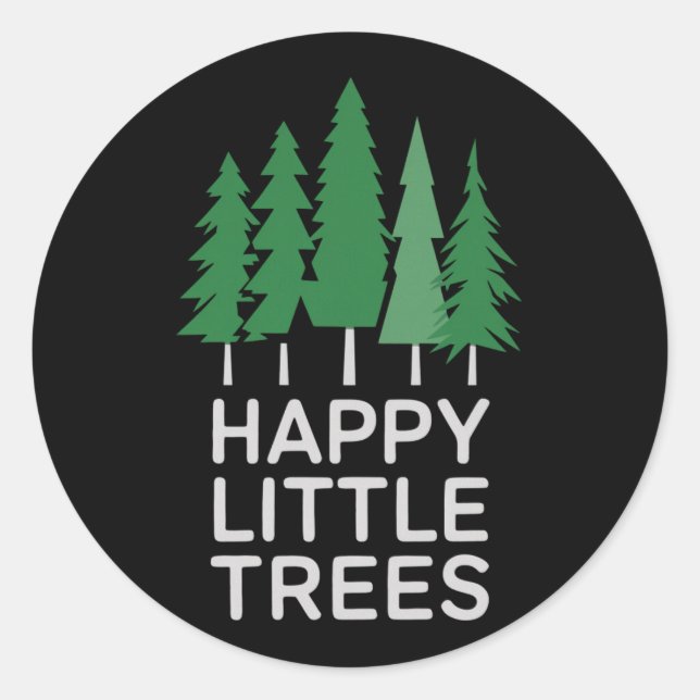 Sticker Rond Drôle Joyeux Petits Arbres Cadeaux Camping (Devant)