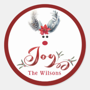 Sticker Rond Drôle joyeux poinsettia joie des rennes