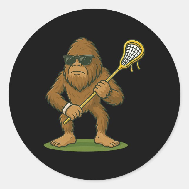Sticker Rond Drôle Lacrosse Lax Bigfoot Enfants Hommes Femmes L (Devant)