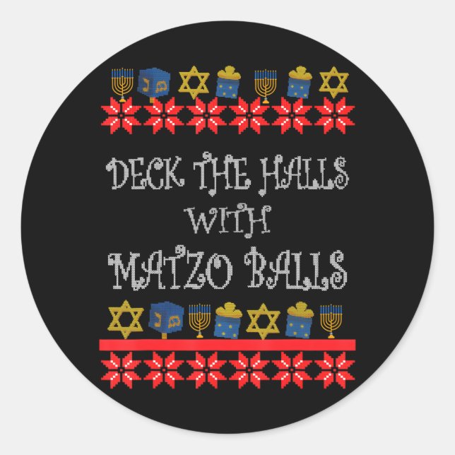 Sticker Rond Drôle Laid Deck Les Halls Avec Des Boules Matzo (Devant)