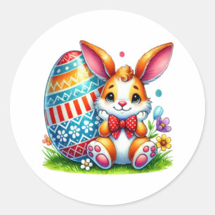 Sticker Rond Drôle Lapin de Pâques