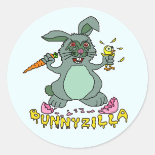 Sticker Rond Drôle Lapin de Pâques mignon Bunnyzilla Rabbit Car