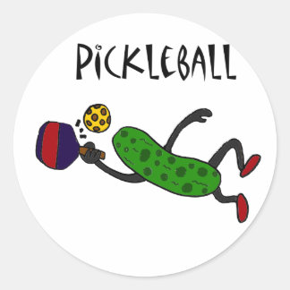 Sticker Rond Drôle Leaping Pickle Jouer Pickleball