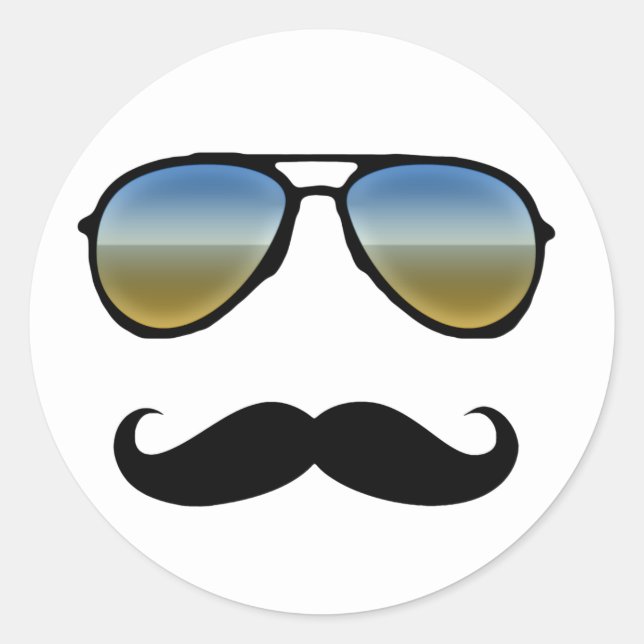 Sticker Rond Drôle Lunettes de soleil Retro avec Moustache (Devant)
